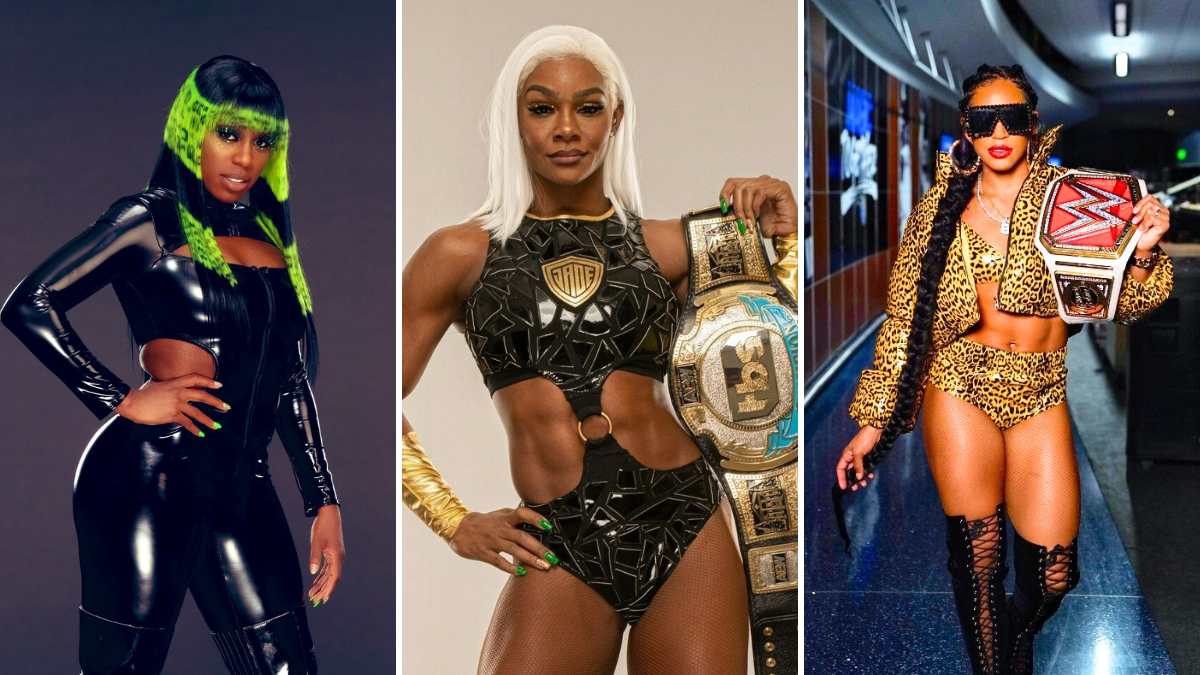 Black Women Wrestlers Naomi, Jade Cargill and Bianca Belair