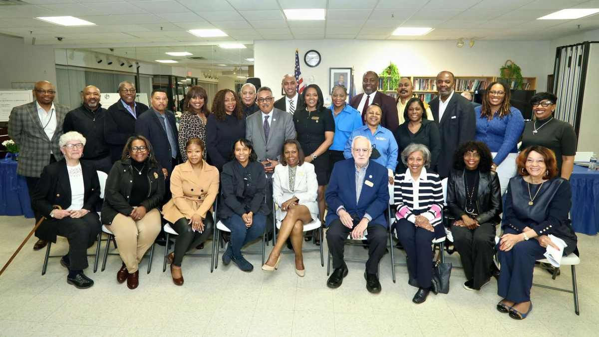 TOWNSHIP, STATE, AND LOCAL OFFICIALS POSE FOR GROUP PHOTO FOLLOWING TOWNHALL MEETING