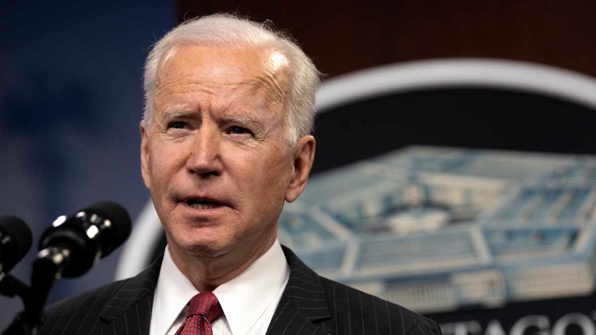 President Joe Biden delivers remarks to Department of Defense personnel, with Vice President Kamala Harris and Secretary of Defense Lloyd J. Austin III, the Pentagon, Washington, D.C., Feb. 10, 2021.