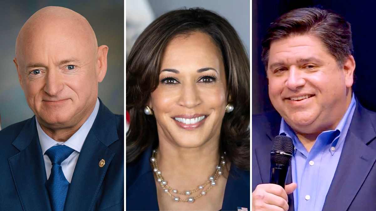 Senator Mark Kelly, Presumptive Presidential Nominee Kamala Harris, Illinois Gov. JB Pritzker