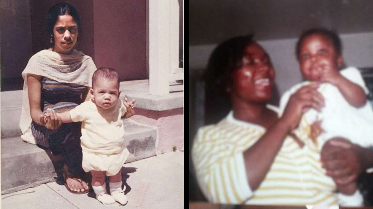 Shyamala Gopalan with her infant daughter Kamala Harris and Mamie Sanders with her infant daughter Marshelle Sanders