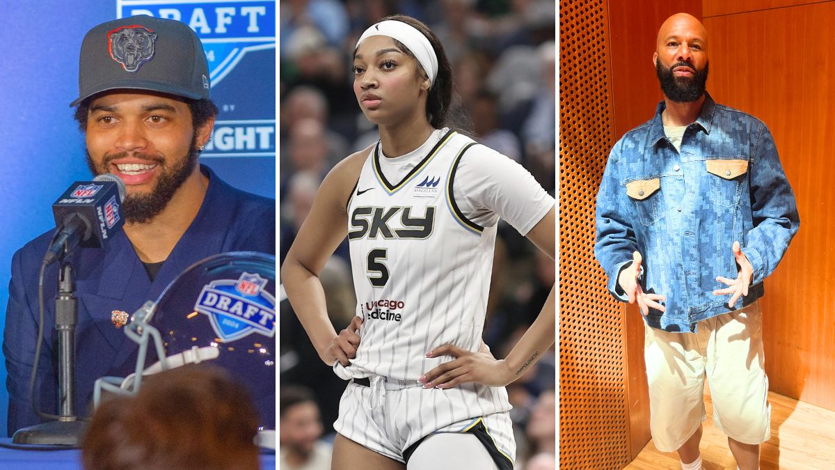 From L-R Caleb Williams, Common and Angel Reese