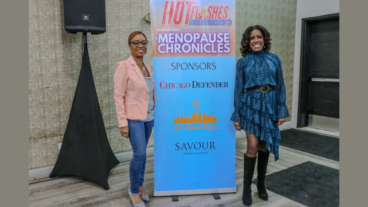 Tanya Bennett, founder of Hot Flashes and Cool Conversations Foundation, with Cook County Commissioner Donna Miller.