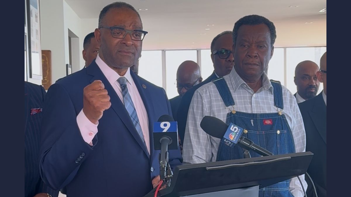 Richard Boykin and Dr. Willie Wilson at a press conference with a national coalition of ministers to address DEI rollbacks.